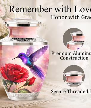 Rose Hummingbird Cremation Urn for Human Ashes, Personalized Memorial Urn for Adults