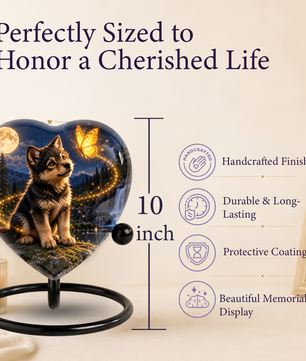 Wolf Memorial Wind Chime – Heart-Shaped Wolf and Butterfly Remembrance Garden Decoration