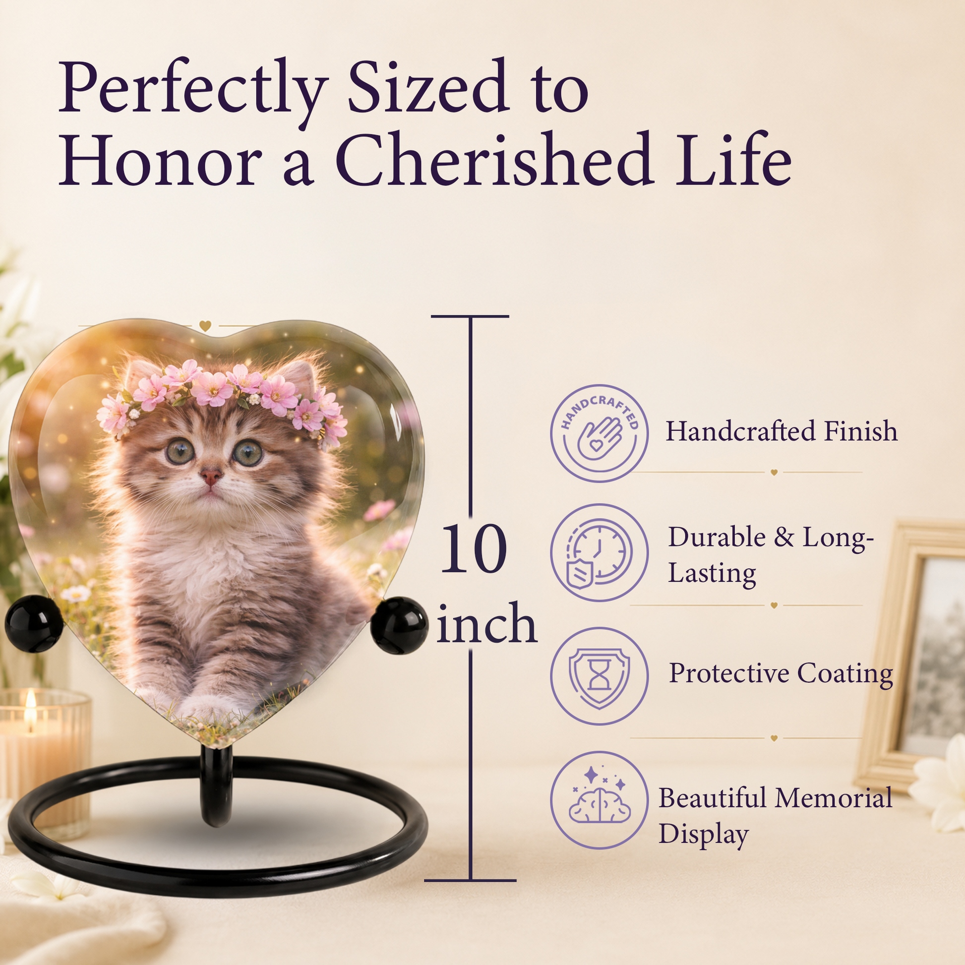 Cat Urn Heart-Shaped Memorial – Beautiful Adult Cremation Urn for Cat Ashes