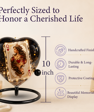 Queen of Hearts Urn – Queen of Hearts Cremation Urn, Playing Card Memorial Urn, Heart-Shaped Adult Urn for Ashes