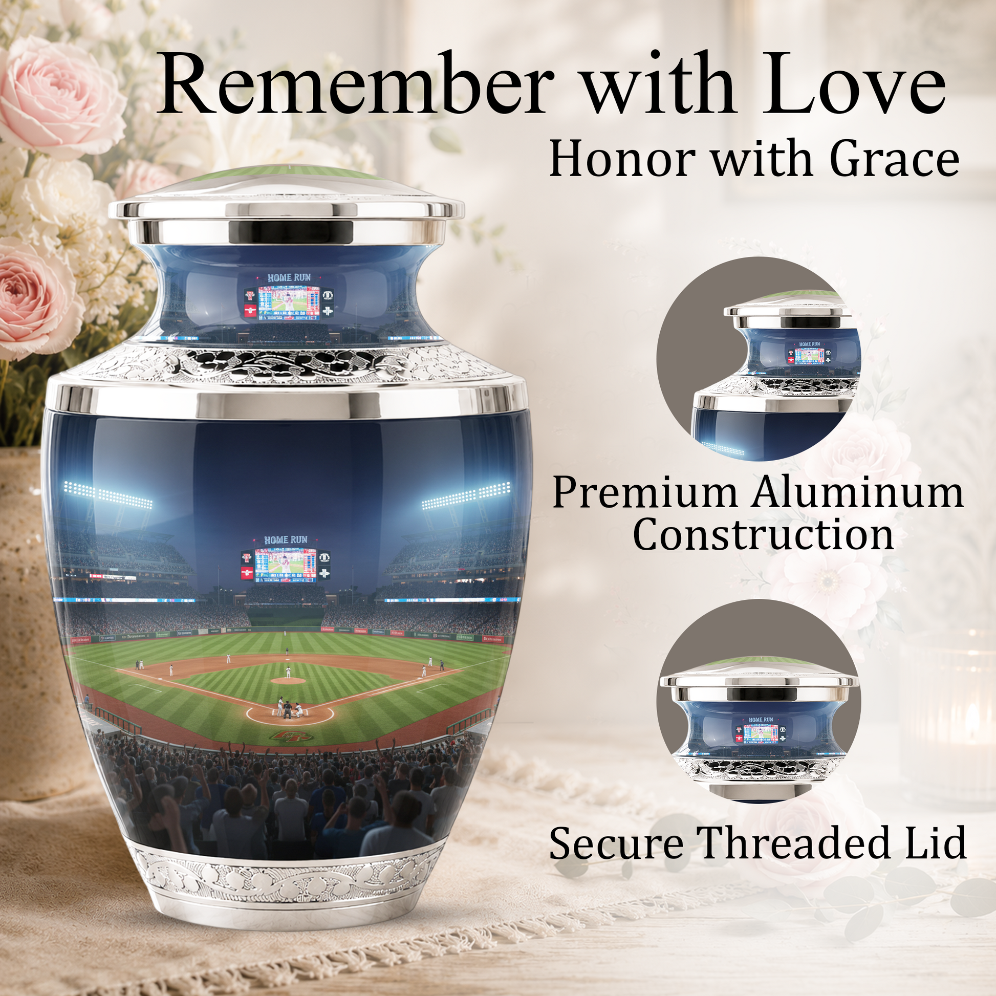 Baseball Stadium Cremation Urn for Dad, Personalized Urn for Human Ashes Male