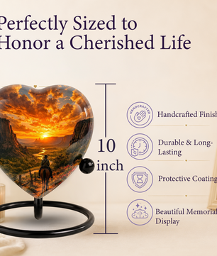 Cowboy Sunset Urn for Dad – Western Heart Shaped Memorial Urn for Father, Son & Men