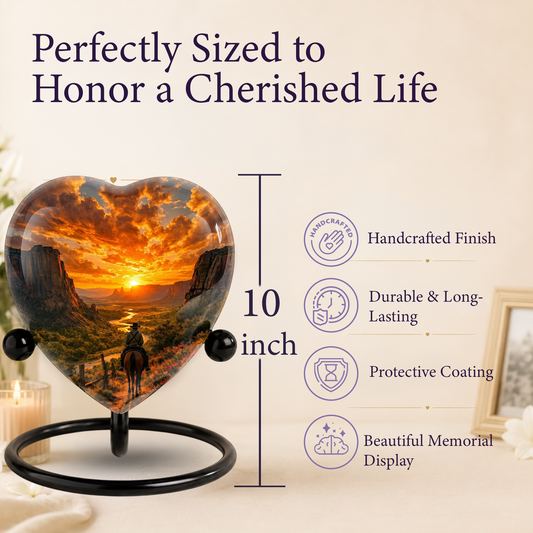 Cowboy Sunset Urn for Dad – Western Heart Shaped Memorial Urn for Father, Son & Men