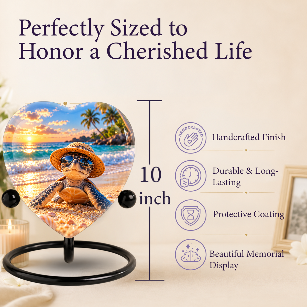 Turtle Beach Cremation Urn for Ashes, Sea Turtle Memorial Urn, Ocean Sunset Urn, Heart Shaped Cremation Urn,
