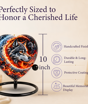 Wolf Cremation Urn for Ashes, Adult Memorial Urn, Personalized Wolf Urn, Heart Shaped Urn for Men