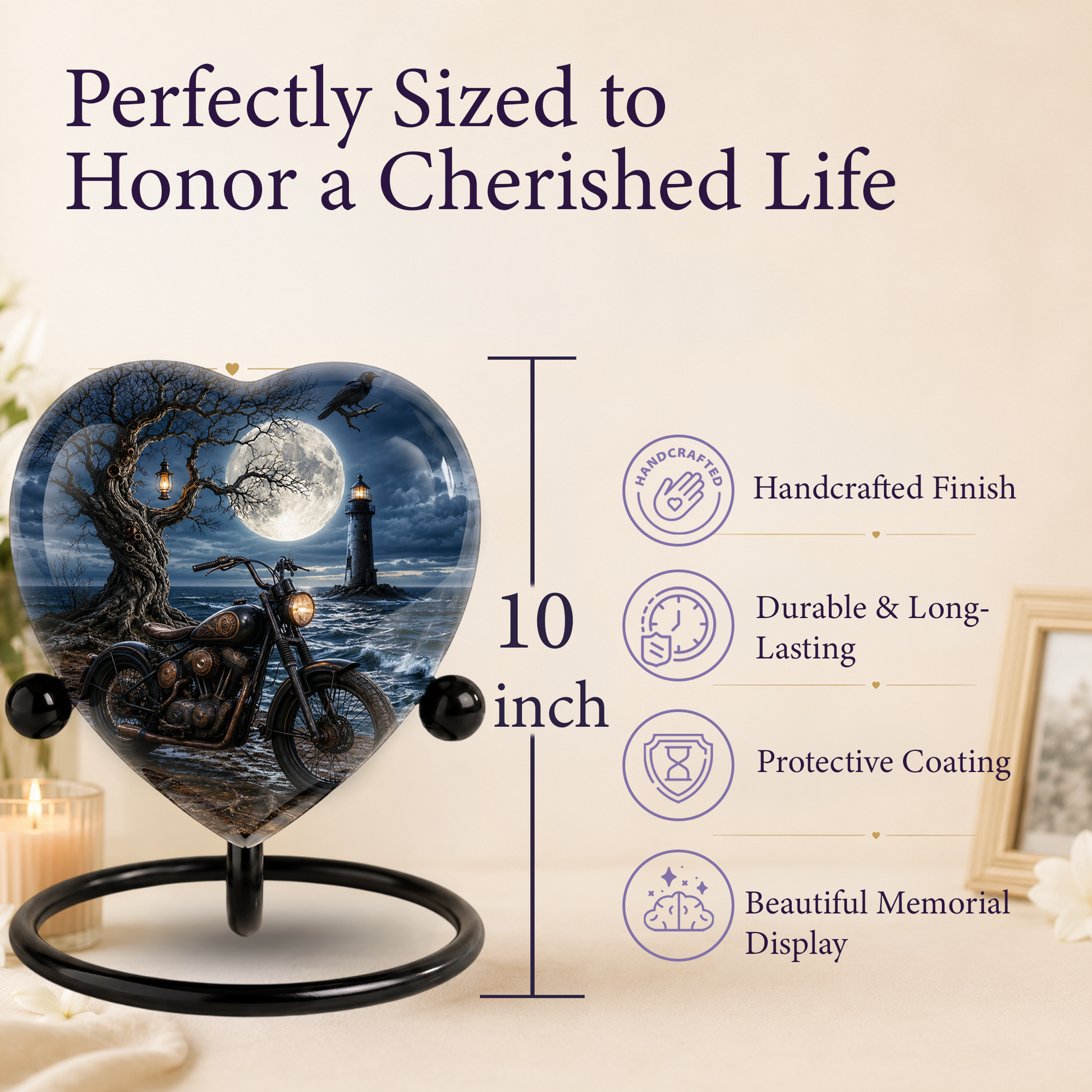 Bike and Lighthouse Cremation Urn for Dad – Personalized Adult Male Urn for Ashes