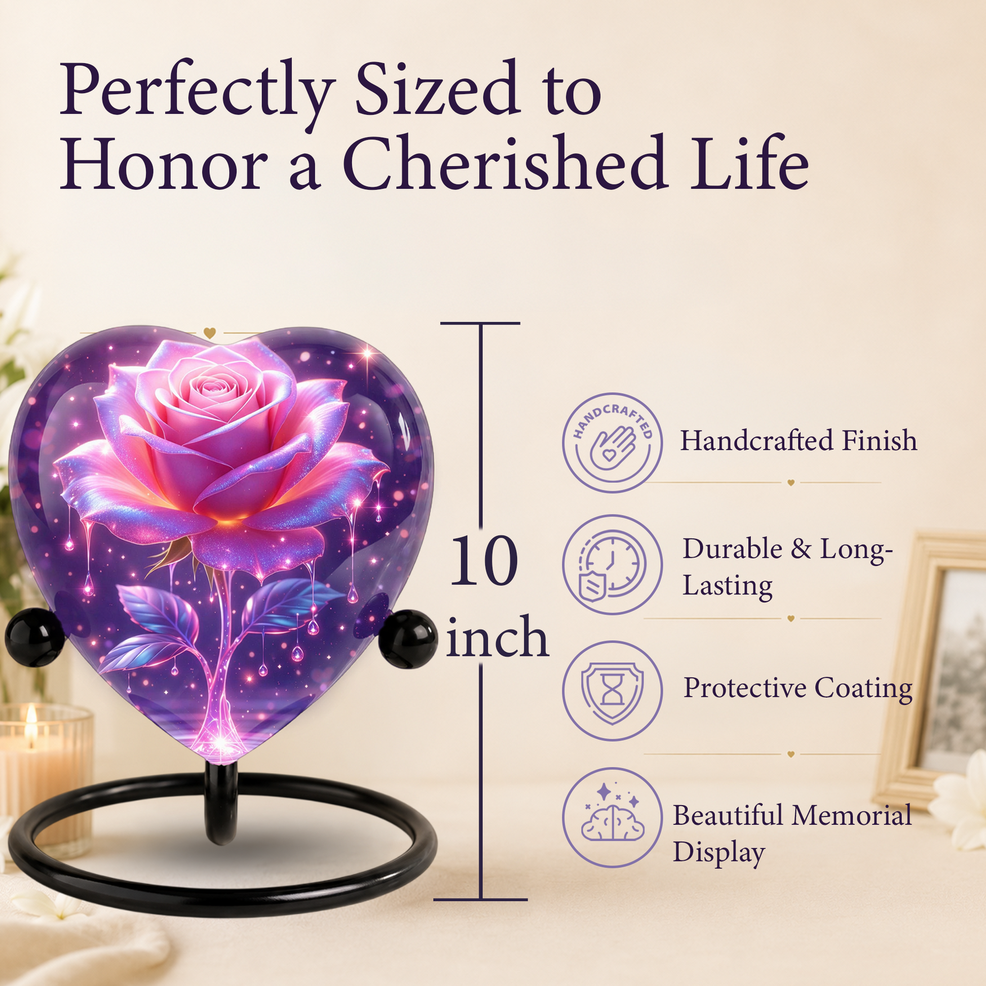 Rose Heart Urn for Mom – Personalized Keepsake Urn for Mom, Beautiful Cremation Urn for Female Ashes