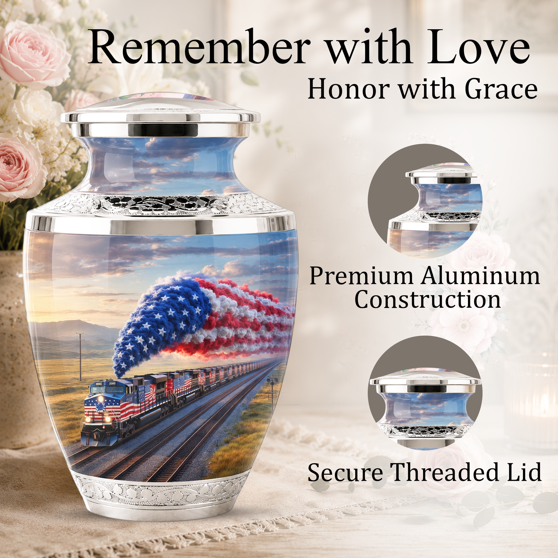 Train Cremation Urn for Dad, Patriotic Railroad Memorial Urn, American Train Keepsake for Father