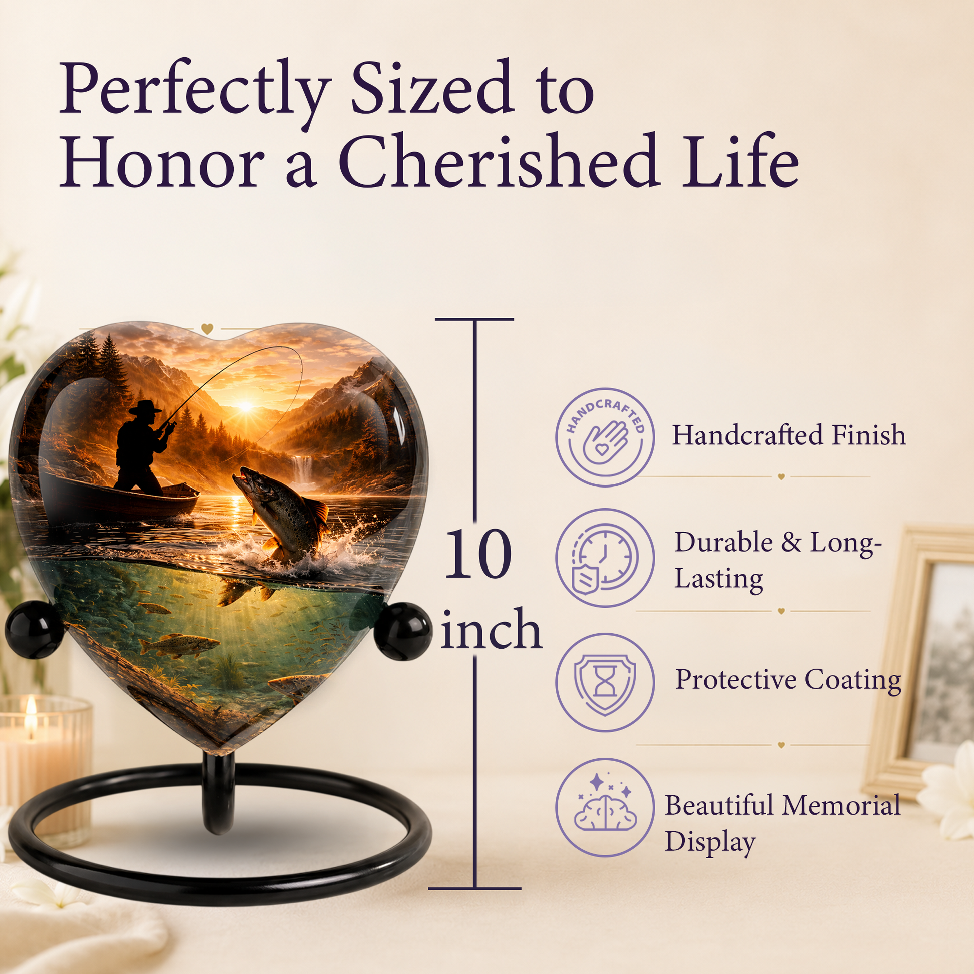 Fishing Urn for Dad – Gone Fishing Cremation Urn for Human Ashes, Personalized Adult Male Keepsake Urn
