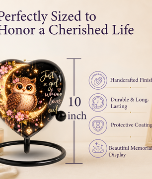 Owl Adult Cremation Urn for Ashes, Personalized Owl Memorial Urn, Heart Shaped Adult Urn, Owl Lover Cremation Urn, Floral Animal Urn