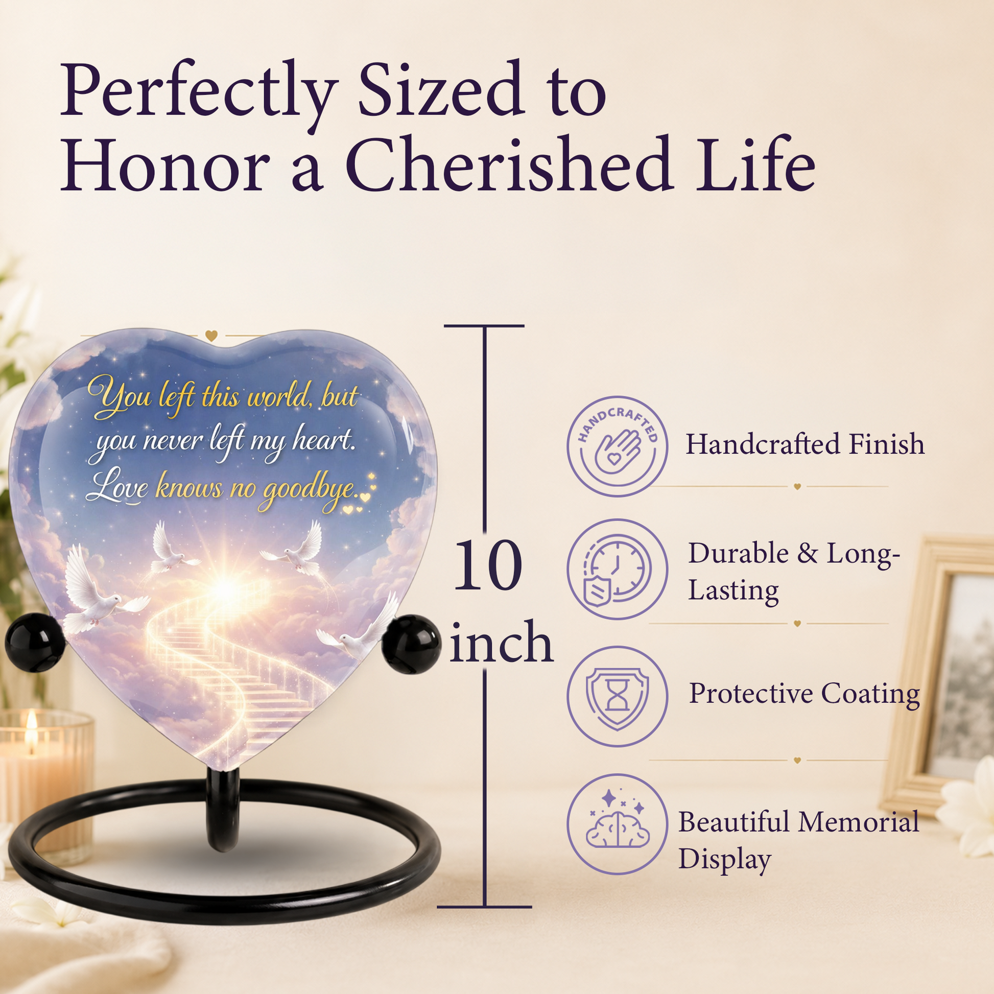 Heavenly Dove Heart Memorial Adult Cremation Urn, Adult Urns for Ashes, Peaceful Memorial Urn