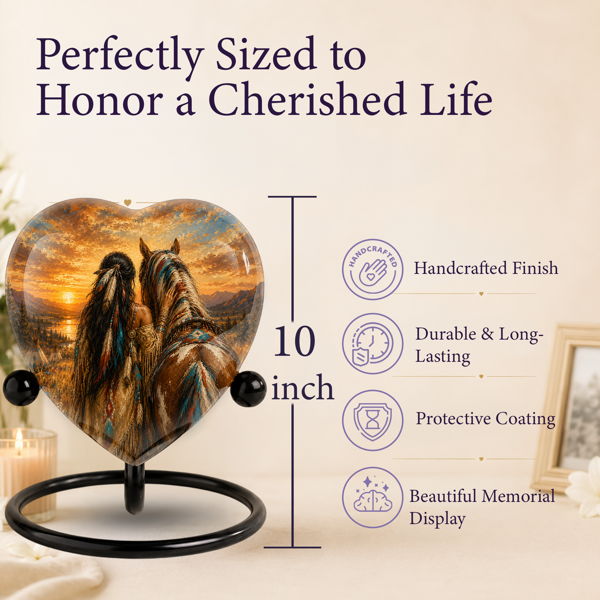 Personalized Horse Urn for Mom, Native American Cremation Urn for Women, Adult Female Memorial Urn, Custom Urn for Mother