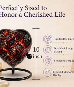 Skull Dice Adult Cremation Urn for Ashes, Personalized Gothic Adult Urn, Gambling Memorial Urn, Skull Heart Cremation Urn, Red Black Urn