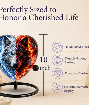 Wolf Heart Cremation Urn for Ashes, Personalized Adult Memorial Urn, White and Black Wolf Urn,