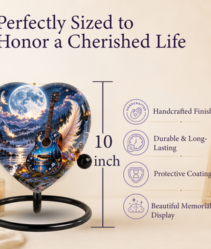 Guitar Cremation Urn for Ashes, Music Memorial Urn, Personalized Guitar Urn, Heart Shaped Memorial Urn