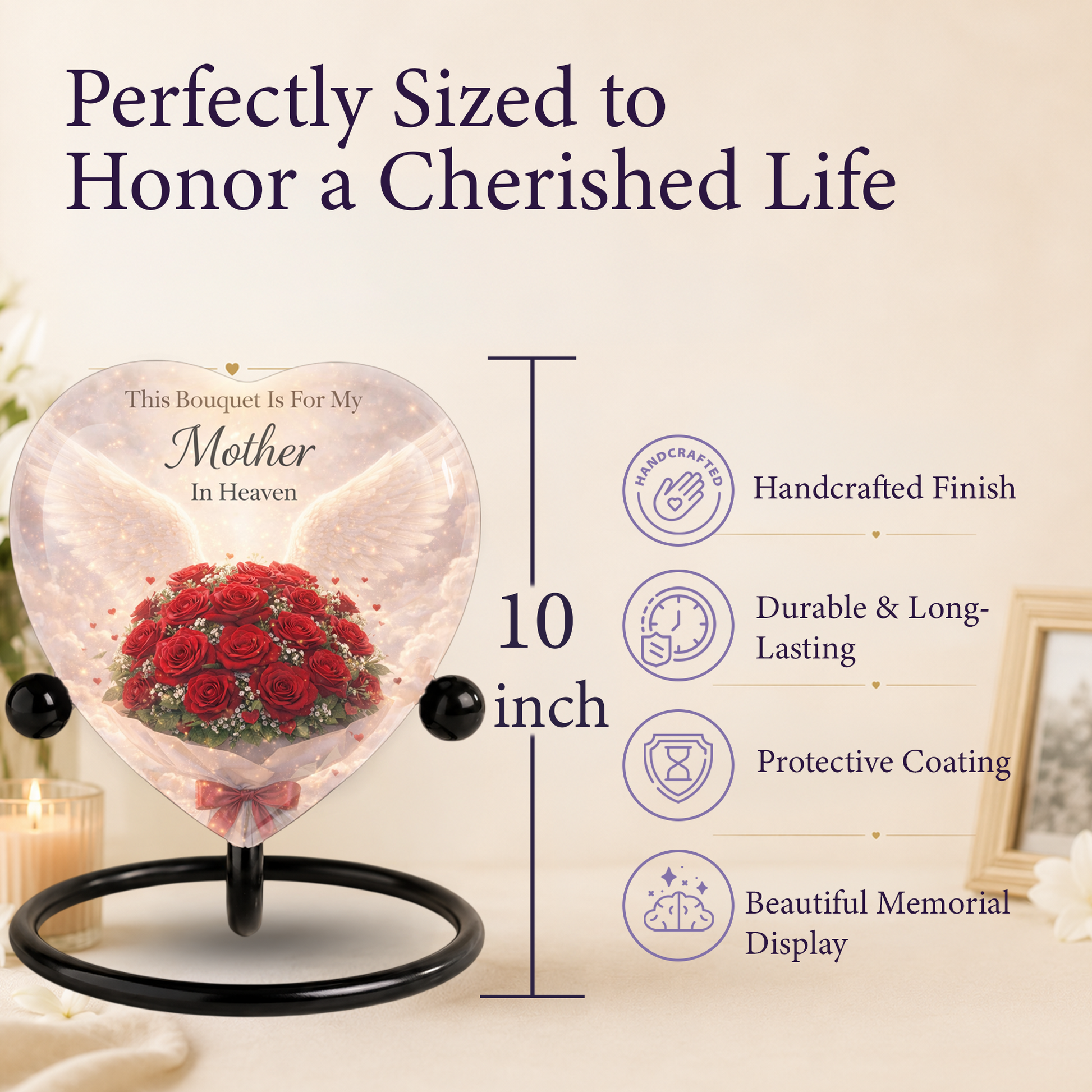 Rose Urn for Mom – Heart-Shaped Mother in Heaven Cremation Memorial Urn
