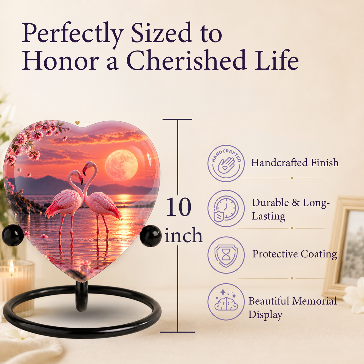 Flamingo Heart Adult Cremation Urn for Ashes, Personalized Memorial Urn for Adults,