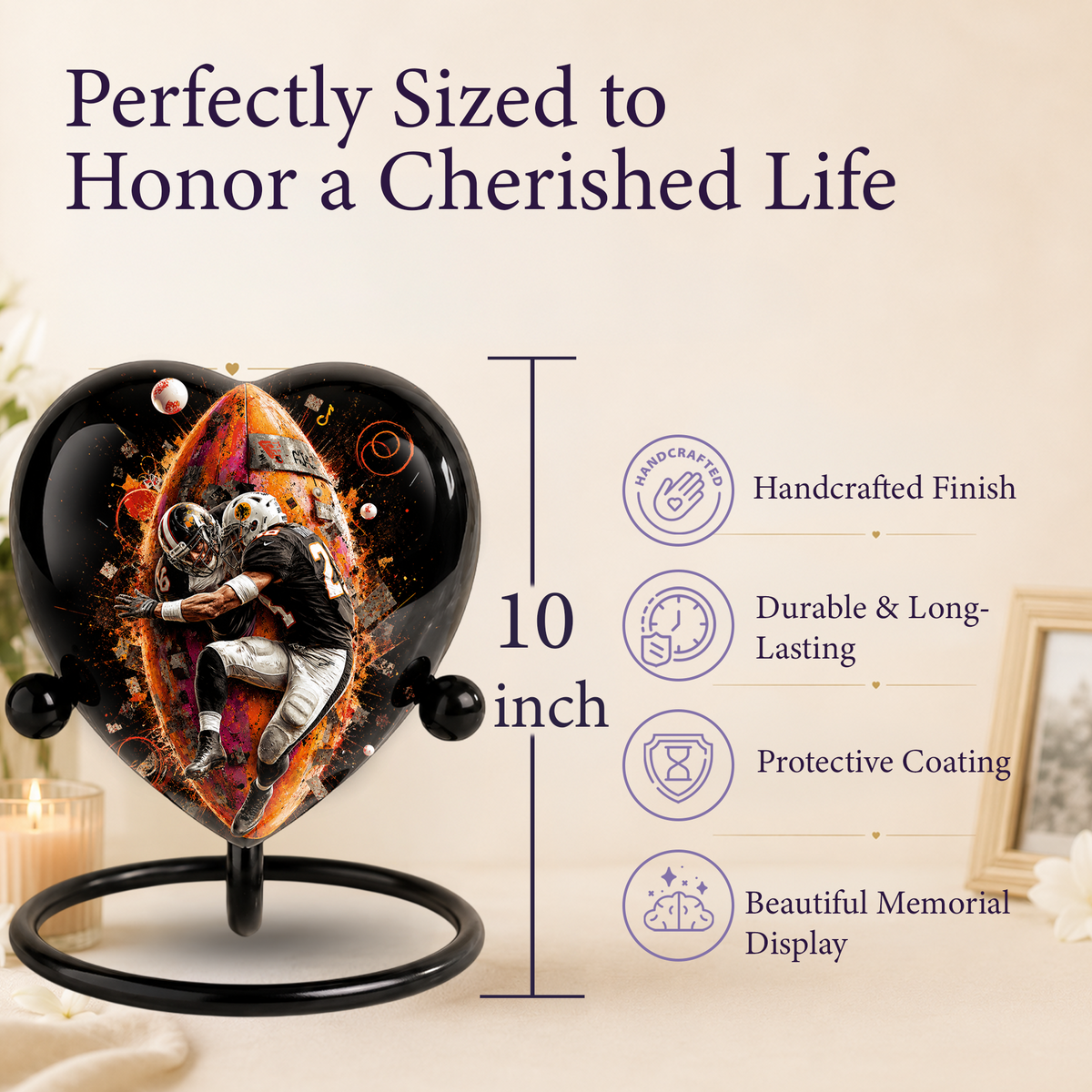 Football Cremation Urn for Ashes, Personalized Adult Urn for Dad, Men & Sports Fans