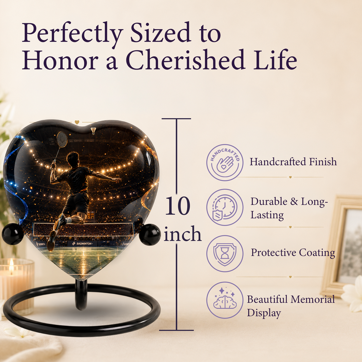 Personalized Badminton Cremation Urn for Ashes | Adult Urn for Dad, Men