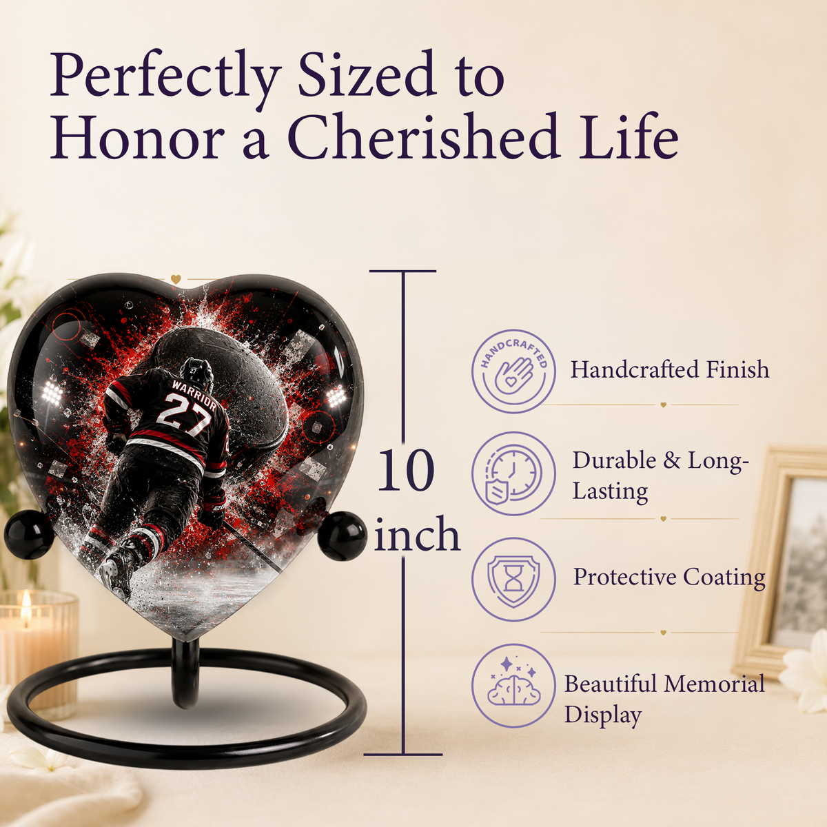 Personalized Hockey Cremation Urn for Dad | Adult Ice Hockey Urn for Ashes & Men