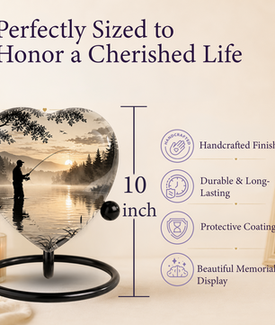 Gone Fishing Heart-Shaped Urn for Dad – Fishing Cremation Urn for Father, Men & Ashes