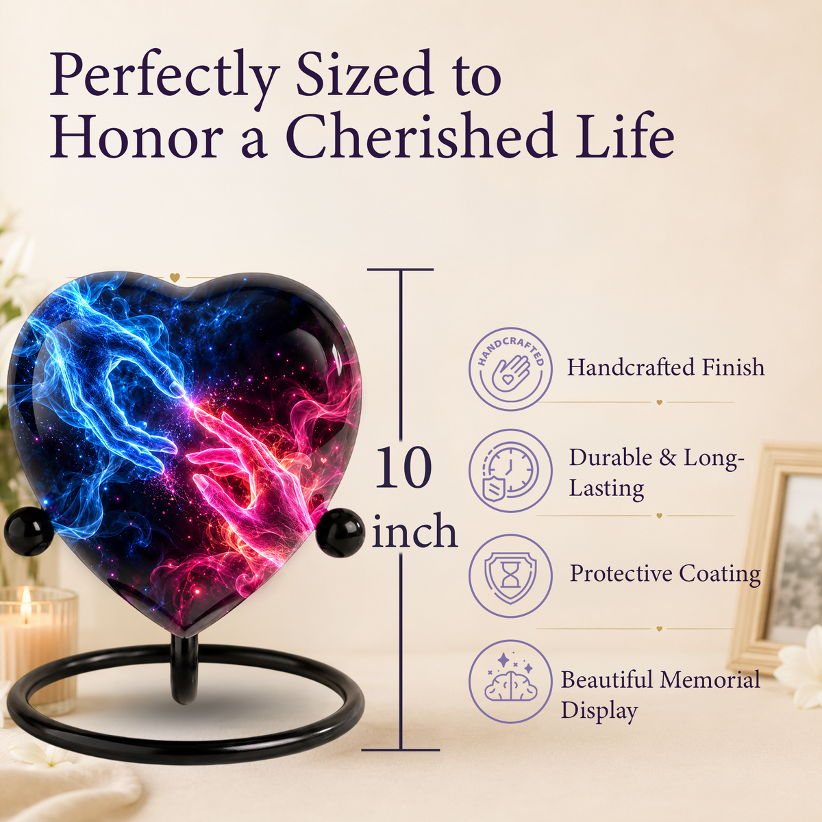 Blue and Pink Hands Memorial Urn for Ashes, Celestial Touch of Heaven Cremation Urn