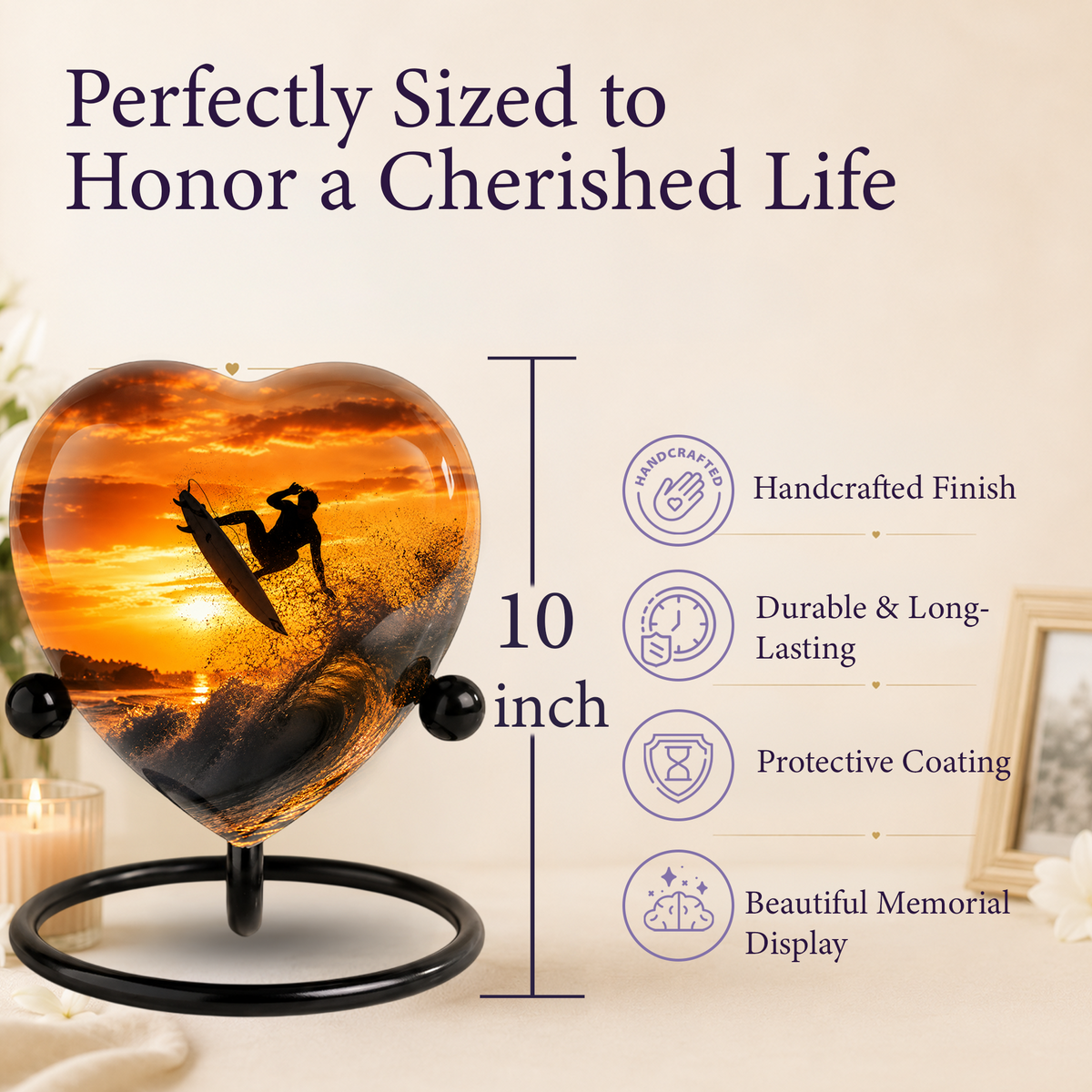 Personalized Urn for Dad, Adult Male Cremation Urn for Ashes, Surfing Memorial Urn for Father & Son