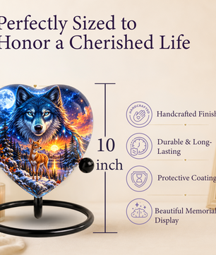 Wolf and Deer Adult Urn for Ashes, Blue Wolf and Fawn Memorial Urn, Celestial Wildlife Cremation Urn