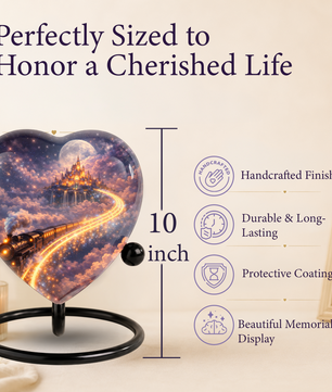 Fantasy Heart Adult Urn for Human Ashes – Enchanted Castle & Train Memorial Adult Cremation Urn