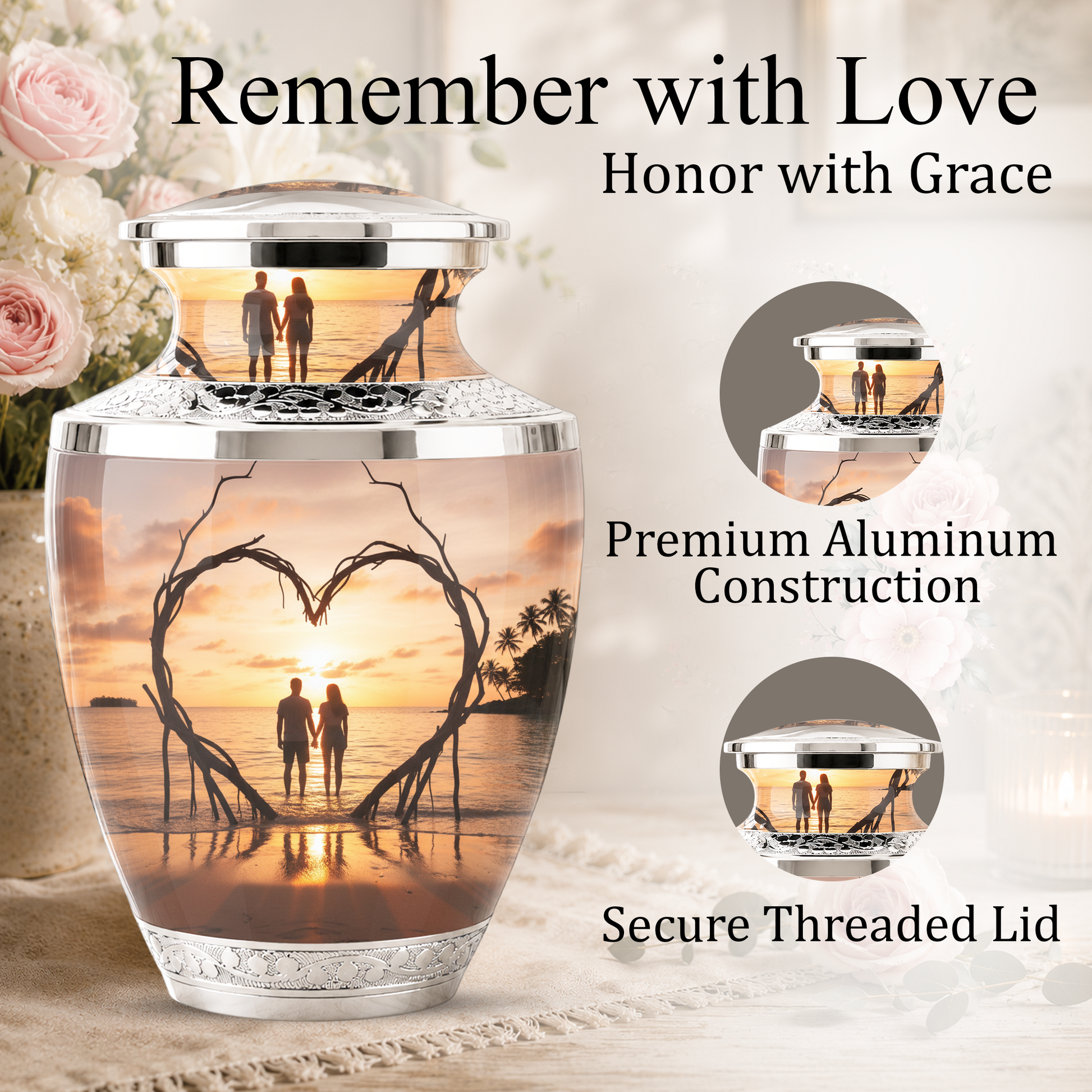 Companion Beach Sunset Memorial Urn for Ashes, Cremation Urn For Couple