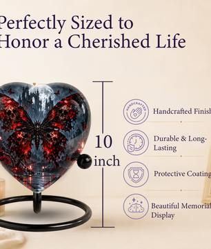 Gothic Butterfly Cremation Urn for Ashes, Skull Butterfly Urn, Red Black Gothic Memorial Urn, Halloween Heart Urn, Personalized Keepsake