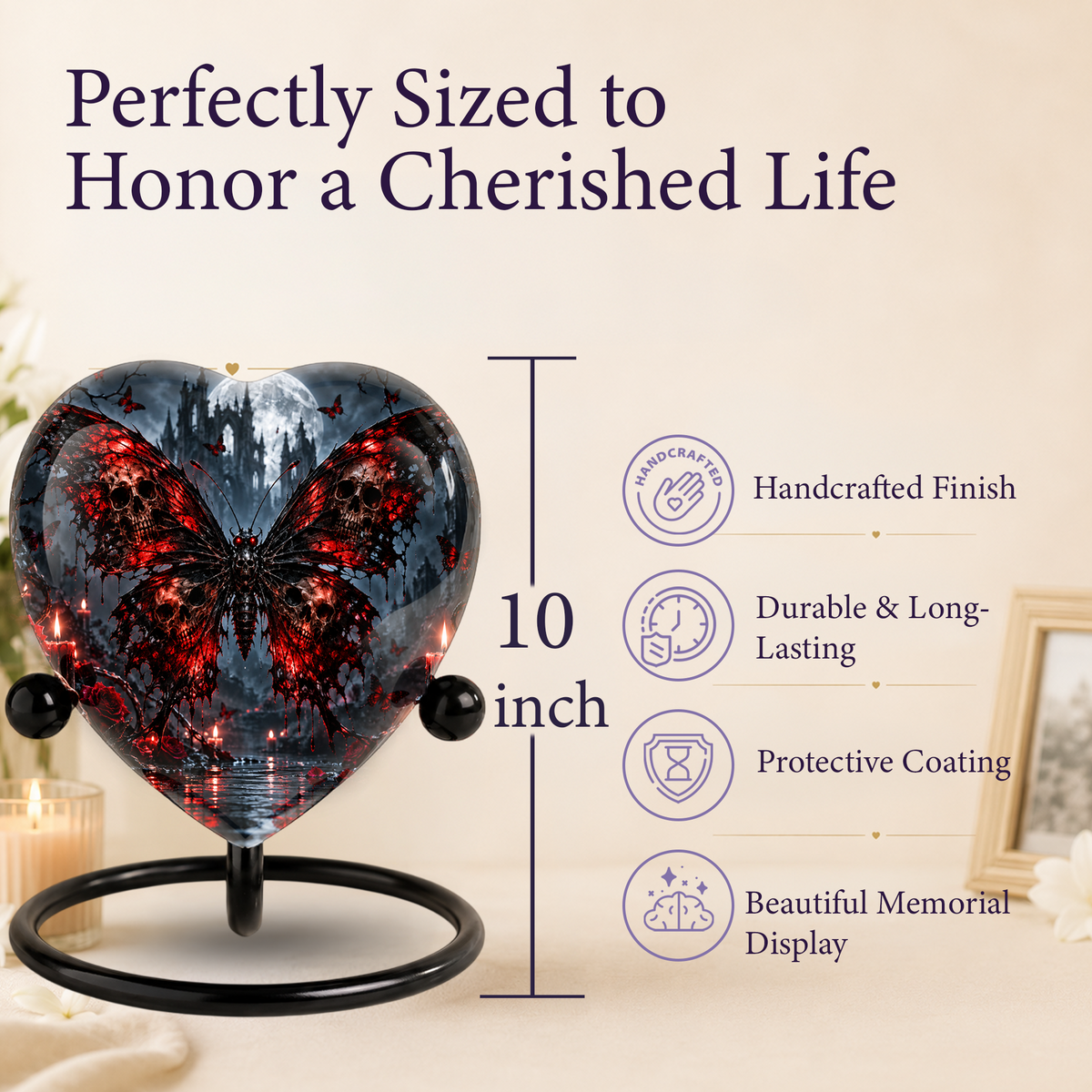 Gothic Butterfly Cremation Urn for Ashes, Skull Butterfly Urn, Red Black Gothic Memorial Urn, Halloween Heart Urn, Personalized Keepsake