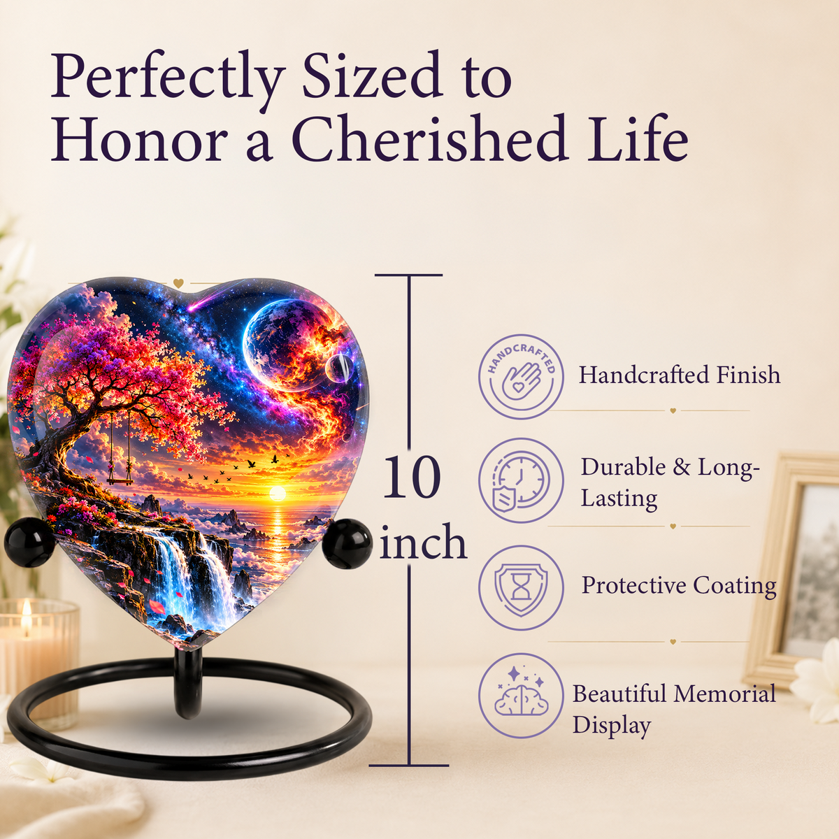 Fantasy Tree Heart Cremation Urn for Ashes, Personalized Adult Memorial Urn, Heart Shaped Cremation Urn