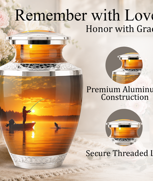 Gone Fishing Memorial Urn for Dad, Personalized Hunting Themed Urn for Human Ashes