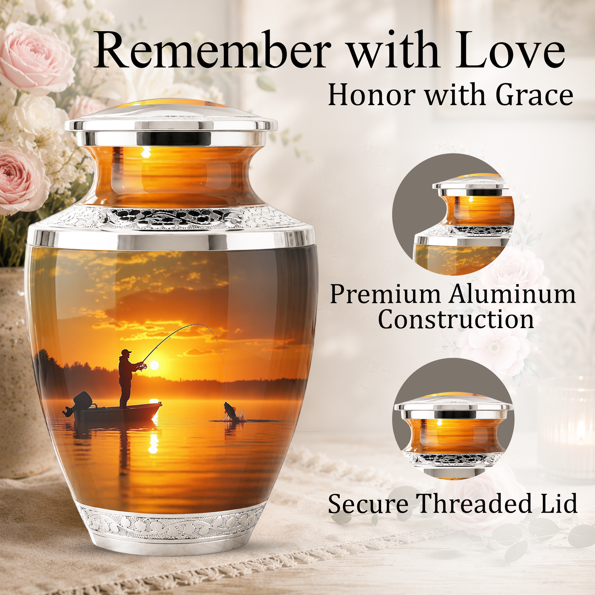 Gone Fishing Memorial Urn for Dad, Personalized Hunting Themed Urn for Human Ashes