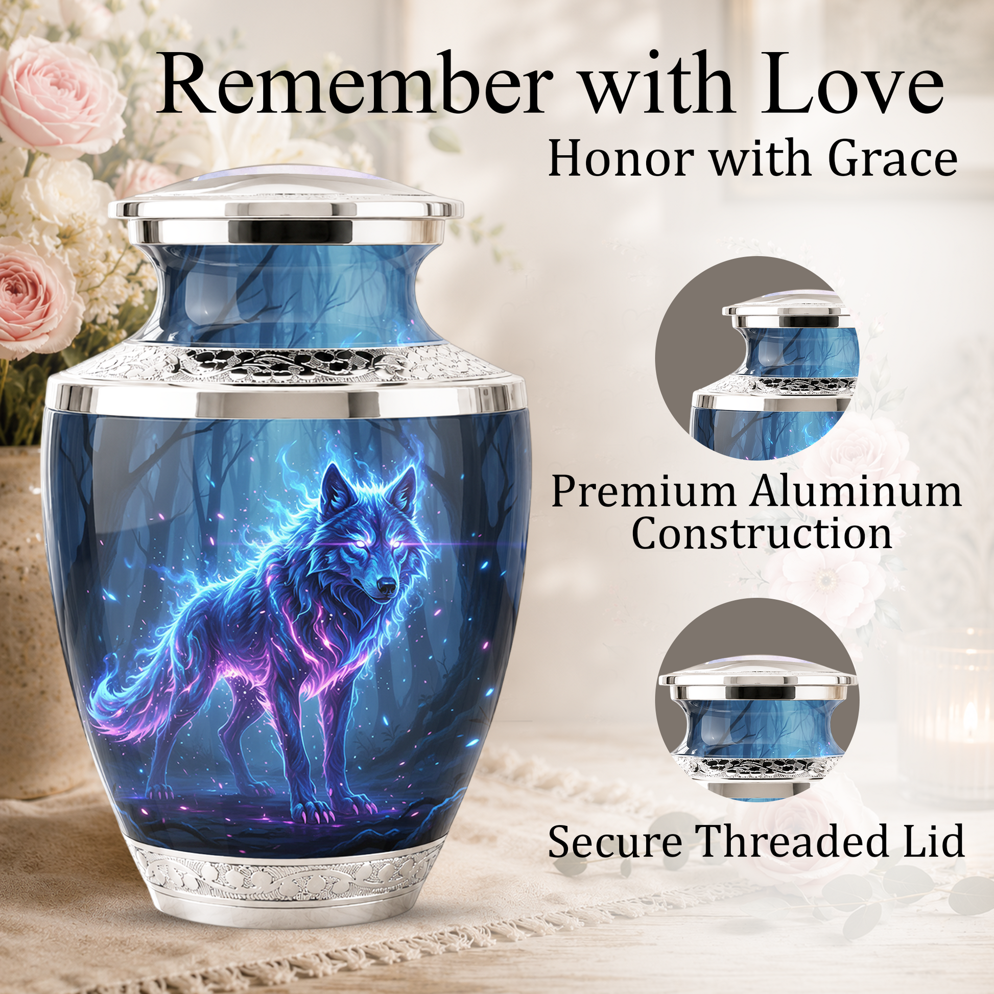 Wolf Cremation Urn for Human Ashes, Personalized Memorial Urn for Men