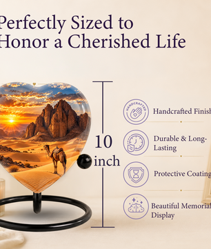 Desert Camel Cremation Urn for Ashes, Desert Memorial Urn, Camel Sunset Urn, Heart Shaped Cremation Urn