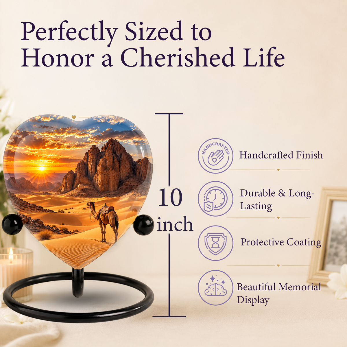 Desert Camel Cremation Urn for Ashes, Desert Memorial Urn, Camel Sunset Urn, Heart Shaped Cremation Urn
