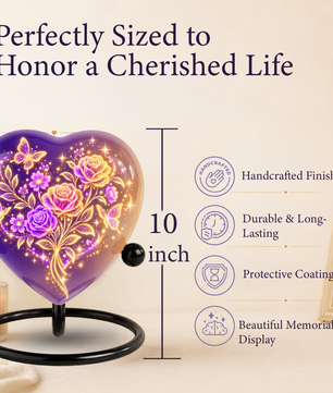 Purple Rose Butterfly Adult Cremation Urn for Ashes, Personalized Floral Adult Urn, Heart Memorial Urn, Rose & Butterfly Cremation Urn