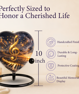 Musical Note Piano Adult Urn – Golden Treble Clef Heart Design Adult Cremation Urn for Ashes
