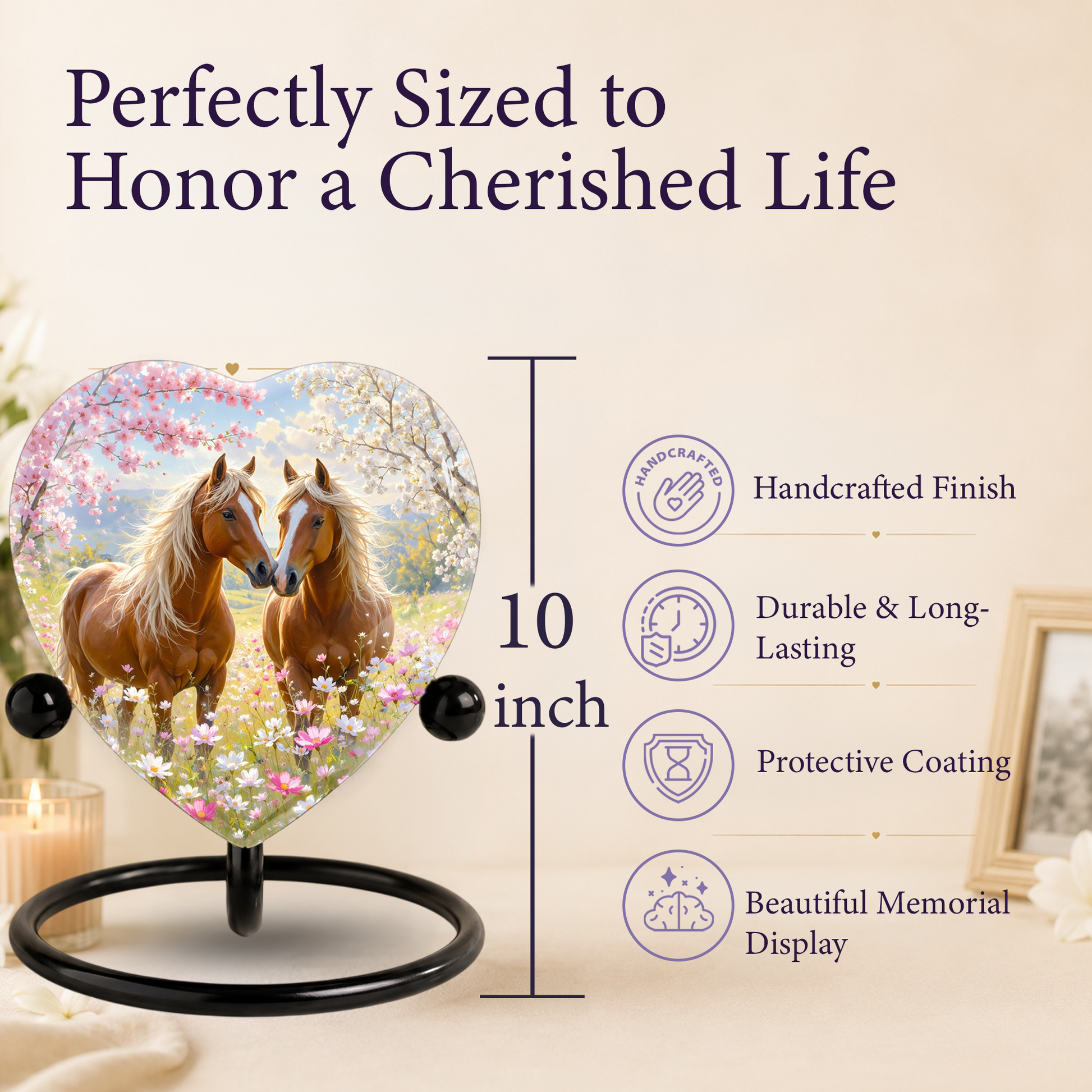 Horse Urn, Adult Urn for Ashes, Horse Memorial Urn, Heart-Shaped Horse Cremation Urn