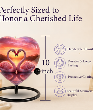 Lovely Swan Sunset Urn – Adult Urn for Ashes, Heart-Shaped Adult Cremation Urn Memorial