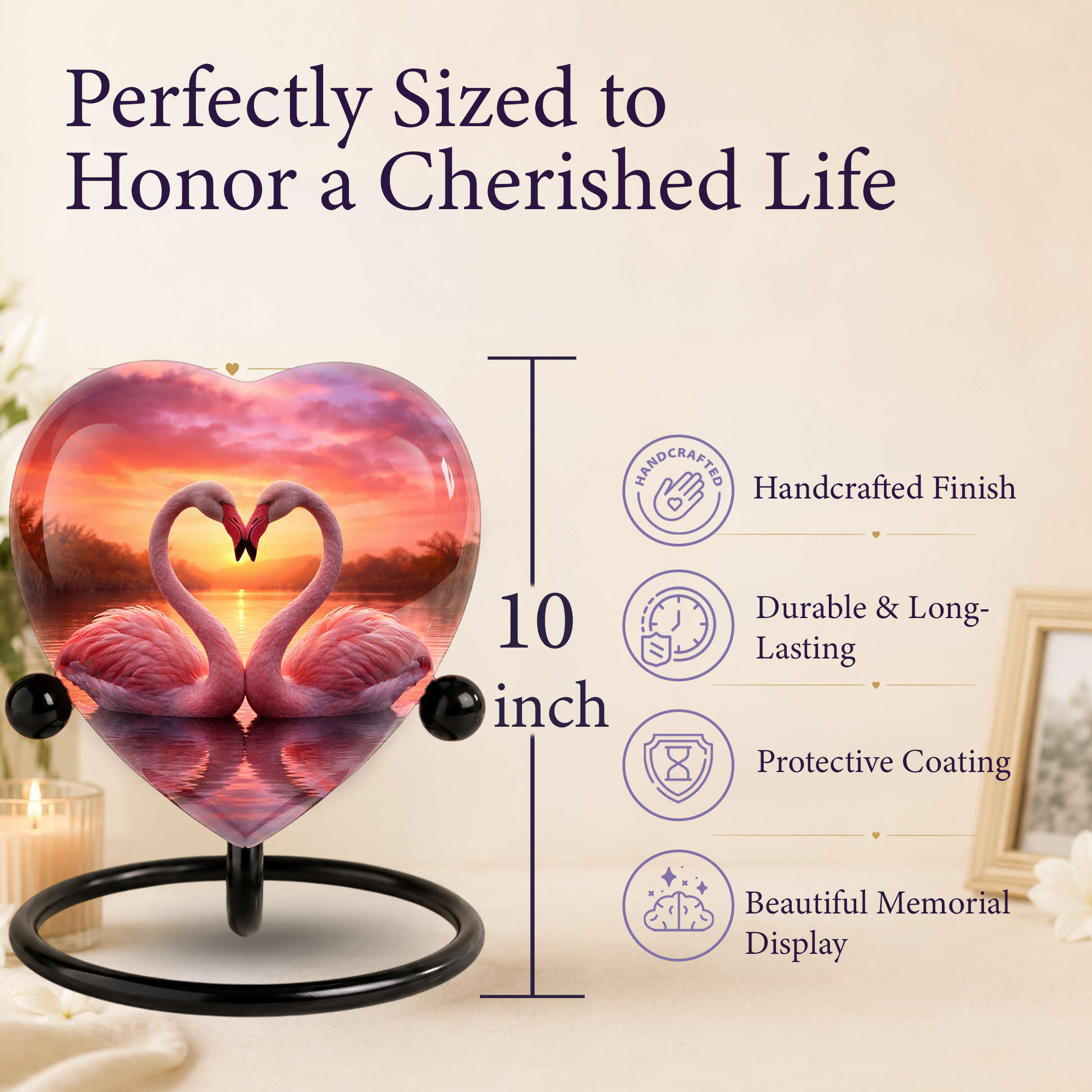 Lovely Swan Sunset Urn – Adult Urn for Ashes, Heart-Shaped Adult Cremation Urn Memorial