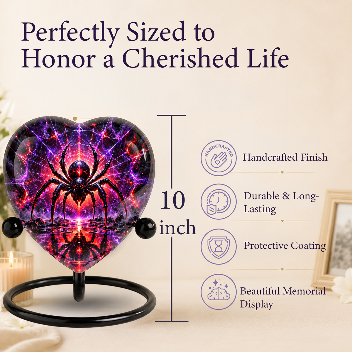 Spider Cremation Urn for Ashes, Gothic Spider Memorial Urn, Black Widow Spider Urn, Web Themed Adult Urn, Personalized Heart Shaped Urn