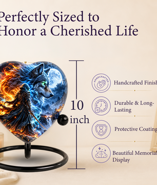 Wolf Adult Urn for Ashes, Fire and Ice Wolf Memorial Urn, Blue Moon Fantasy Cremation Urn