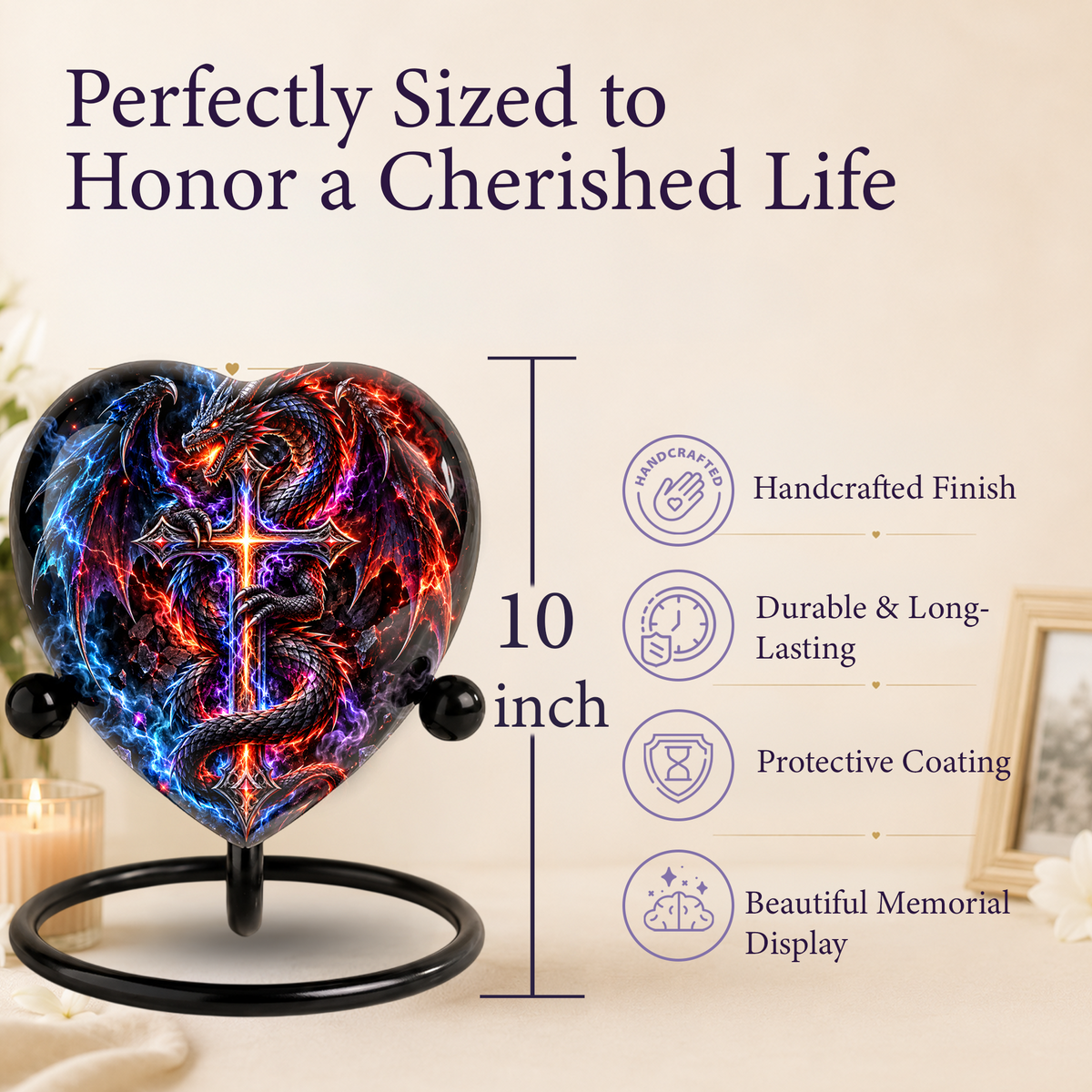 Dragon Cremation Urn for Ashes, Fantasy Dragon Memorial Urn, Cross Urn for Men, Personalized Adult Cremation Urn, Gothic Dragon Urn