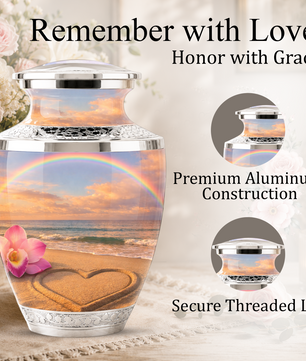 Rose Beach Heart Cremation Urn for Human Ashes, Personalized Rainbow Urns