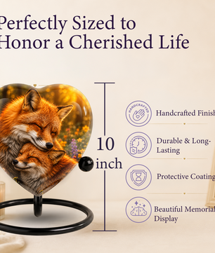 Fox Adult Urn for Ashes, Heart Shaped Adult Cremation Urn, Fox Memorial Urn for Adults