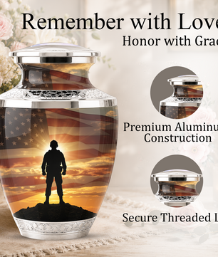 Military Veteran Cremation Urn for Dad, Patriotic American Flag Memorial Urn for Father