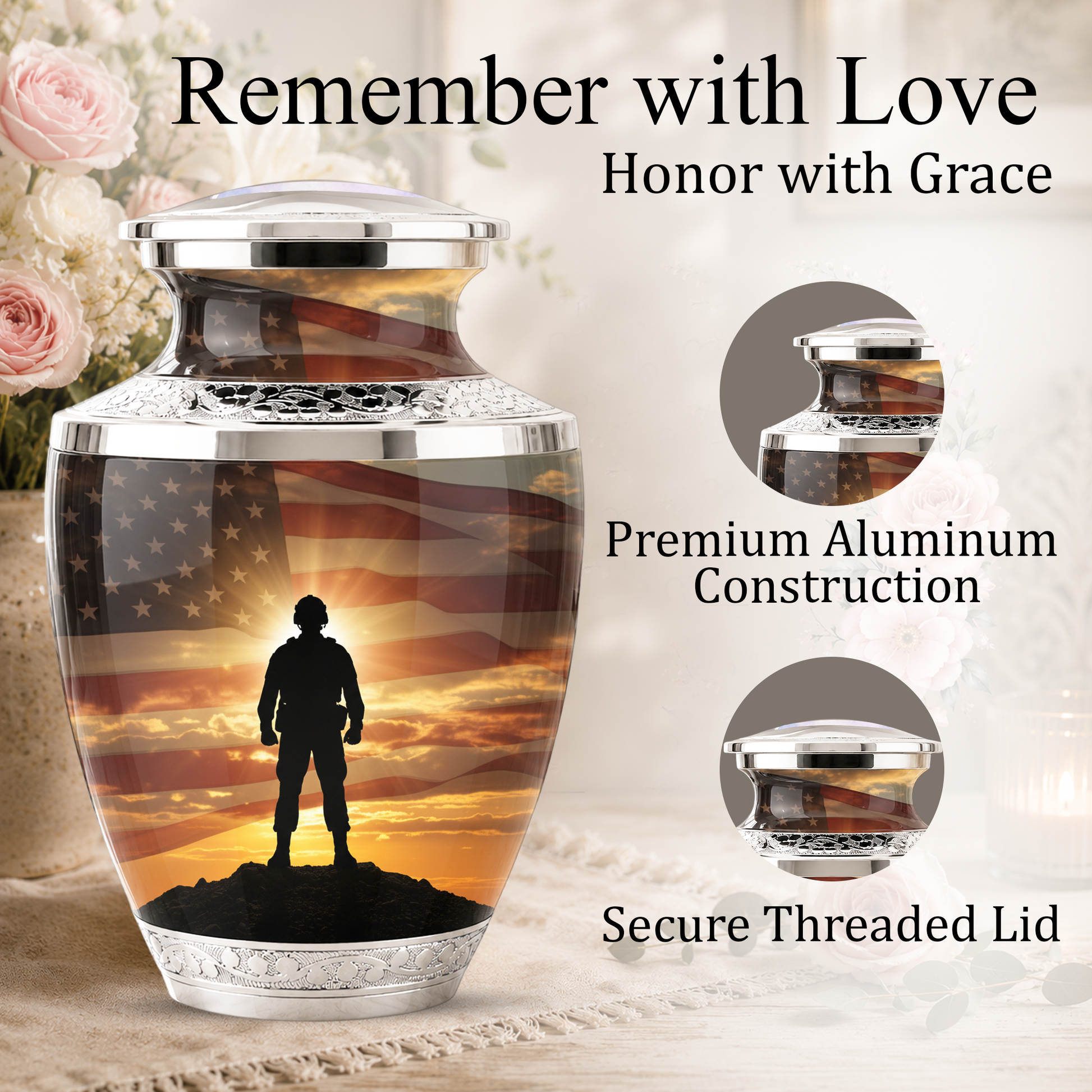 Military Veteran Cremation Urn for Dad, Patriotic American Flag Memorial Urn for Father